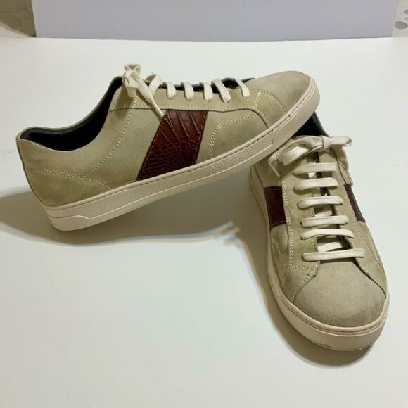 Bruno Magli Justice Men’s Suede Sneakers, Size 13, Tan and Brown Croc with Shoeb - Picture 14 of 16